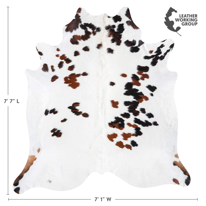White Tricolor Cowhide Rug Size 7'7" L x 7'1" W 9302
