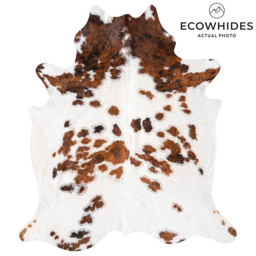 White Tricolor Cowhide Rug Size 7'4" L x 6'5" W 9303