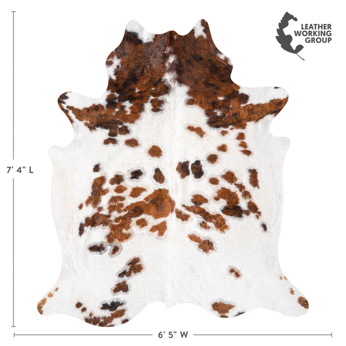 White Tricolor Cowhide Rug Size 7'4" L x 6'5" W 9303