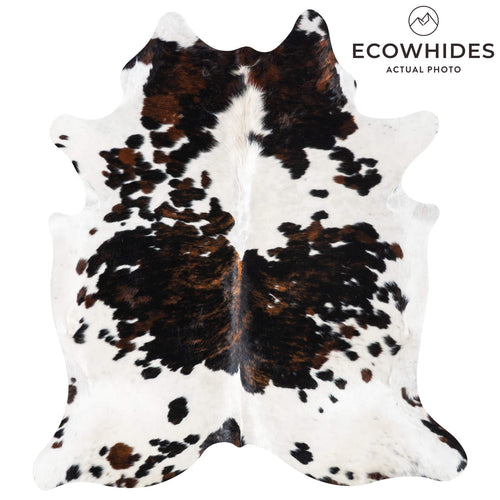 White Tricolor Cowhide Rug Size 7'2" L x 6'4" W 9307