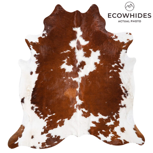 Brown and White Cowhide Rug Size 7'3" L x 6'10" W 9321