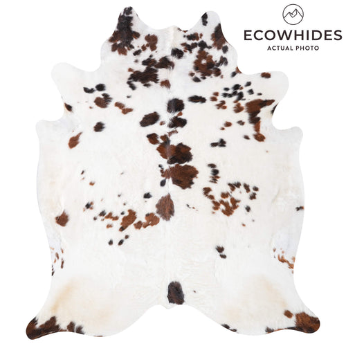 White Tricolor Cowhide Rug Size 7'3" L x 6'5" W 9328