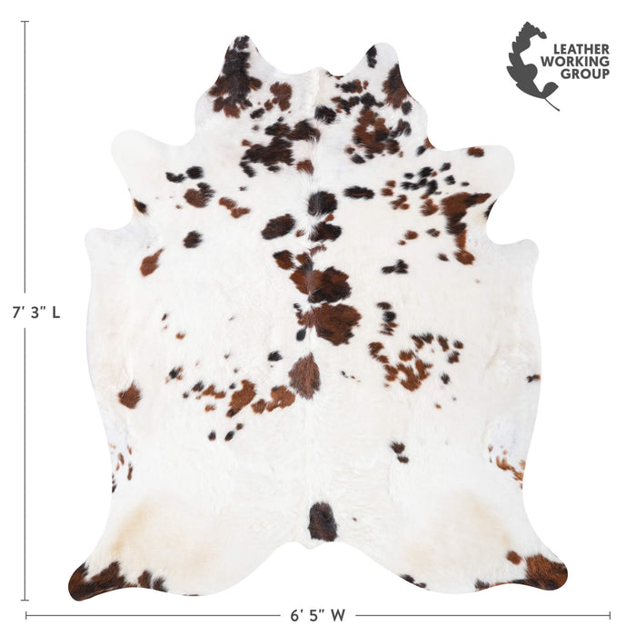 White Tricolor Cowhide Rug Size 7'3" L x 6'5" W 9328