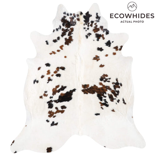 White Tricolor Cowhide Rug Size 7'6" L x 6'8" W 9330