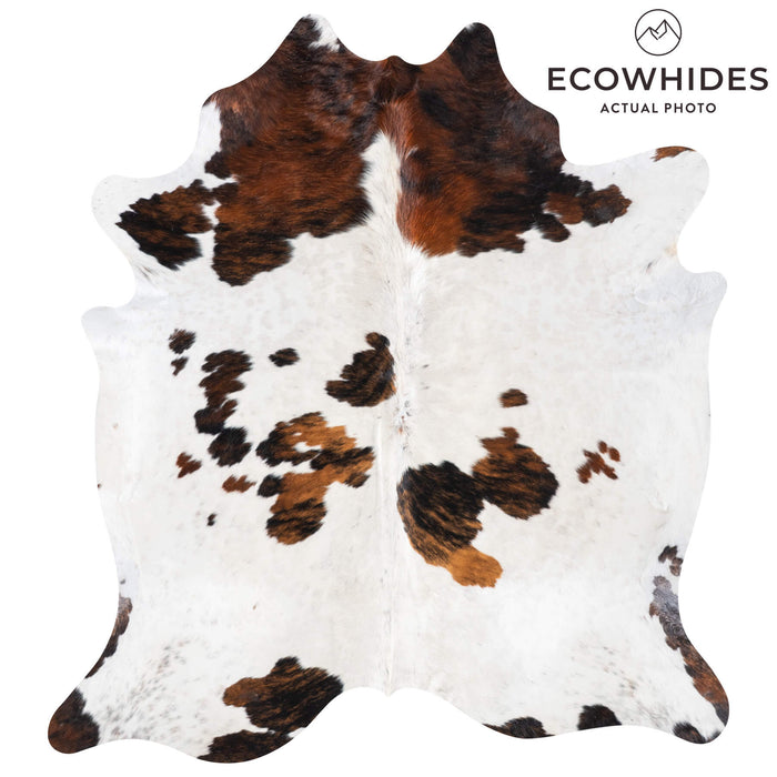 White Tricolor Cowhide Rug Size 7'6" L x 6'10" W 9331