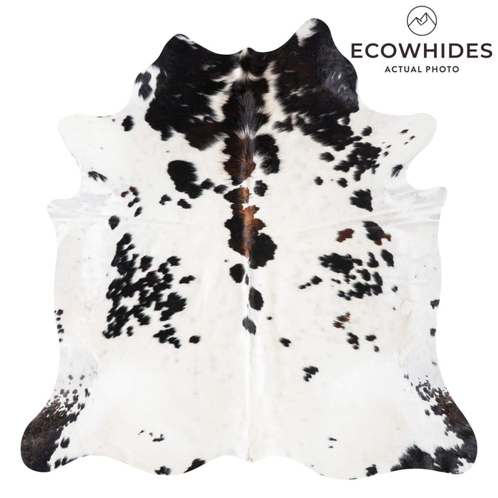 White Tricolor Cowhide Rug Size 7'4" L x 7'3" W 9332