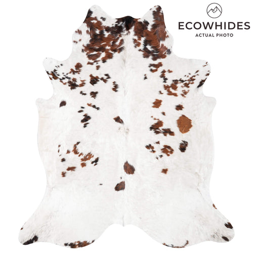 White Tricolor Cowhide Rug Size 7'7" L x 6'9" W 9333