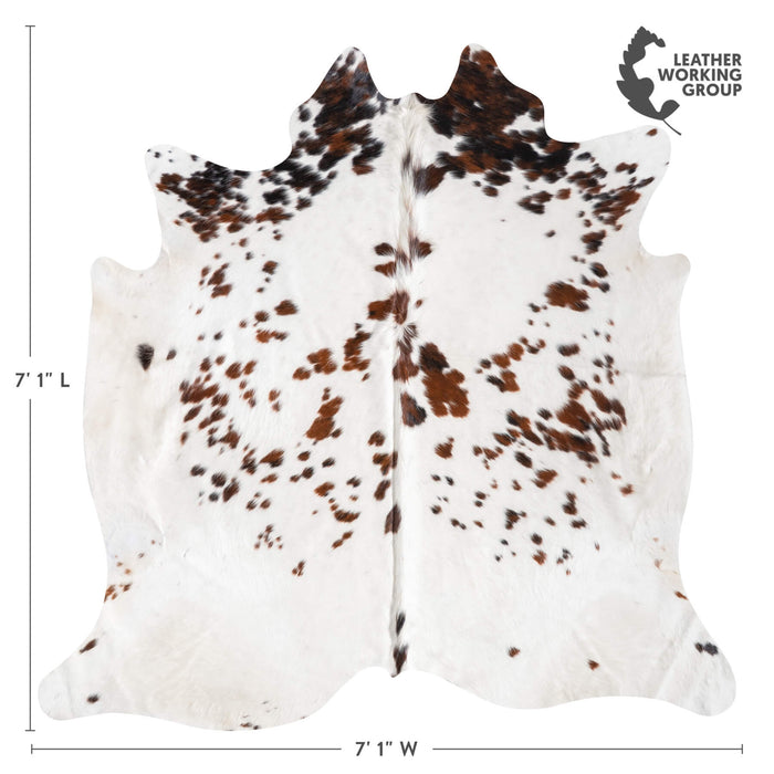 White Tricolor Cowhide Rug Size 7'1" L x 7'1" W 9336