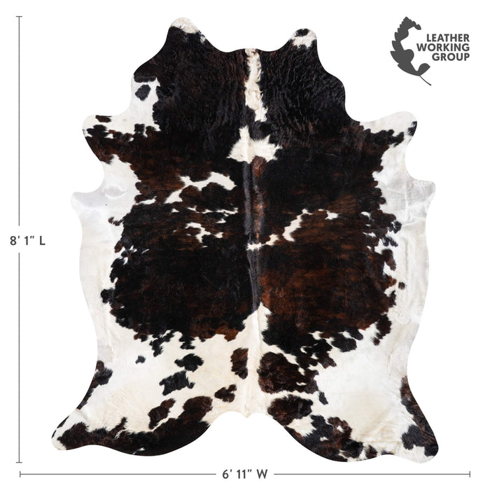Dark Tricolor Cowhide Rug Size 8'1" L x 6'11" W 9337