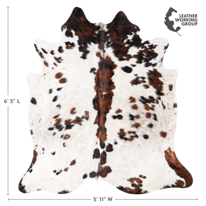 White Tricolor Cowhide Rug Size 6'5" L x 5'11" W 9344