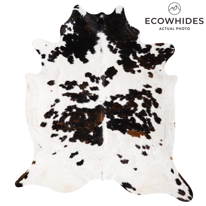 White Tricolor Cowhide Rug Size 7'6" L x 6'6" W 9346