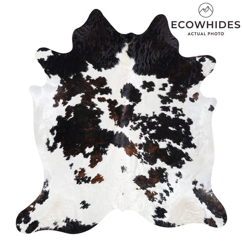 White Tricolor Cowhide Rug Size 7'5" L x 6'11" W 9349