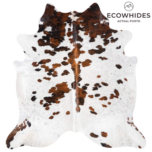 White Tricolor Cowhide Rug Size 7'4" L x 6'10" W 9350