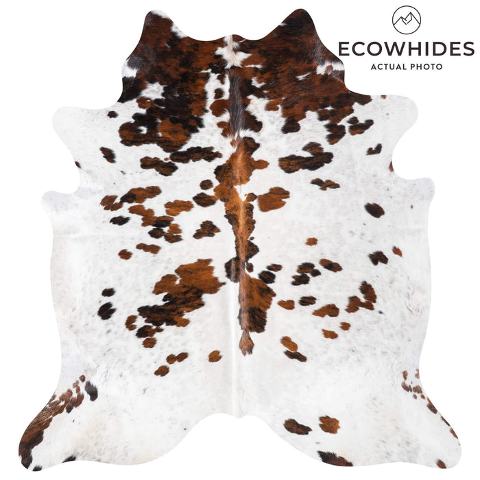 White Tricolor Cowhide Rug Size 7'4" L x 6'10" W 9350