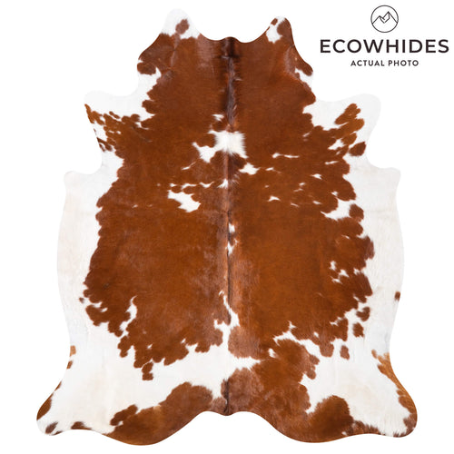 Brown and White Cowhide Rug Size 7'7" L x 6'7" W 9359