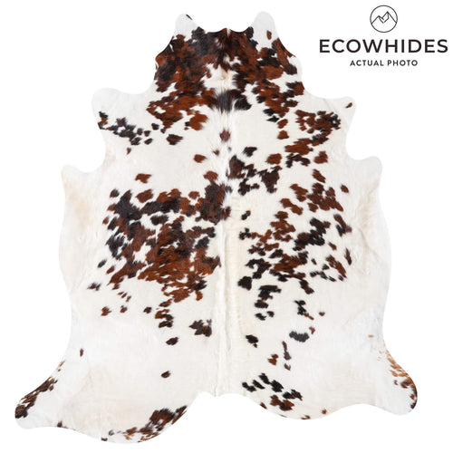 White Tricolor Cowhide Rug Size 7'9" L x 7'3" W 9365