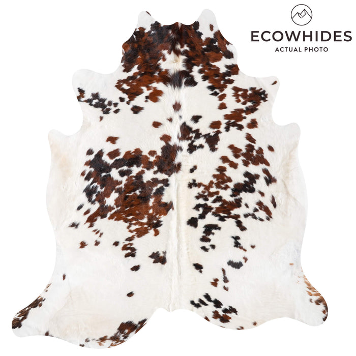 White Tricolor Cowhide Rug Size 7'9" L x 7'3" W 9365