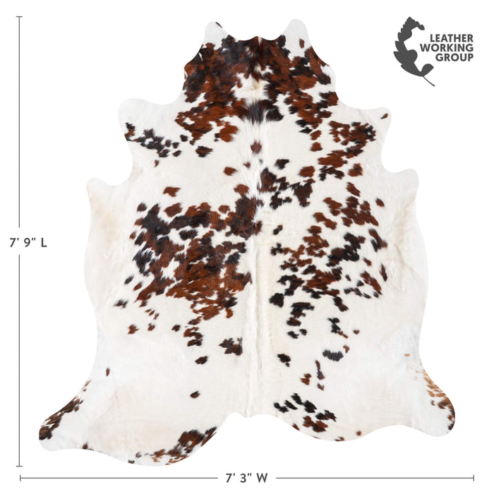 White Tricolor Cowhide Rug Size 7'9" L x 7'3" W 9365