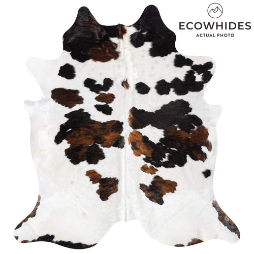 White Tricolor Cowhide Rug Size 7'6" L x 6'11" W 9369
