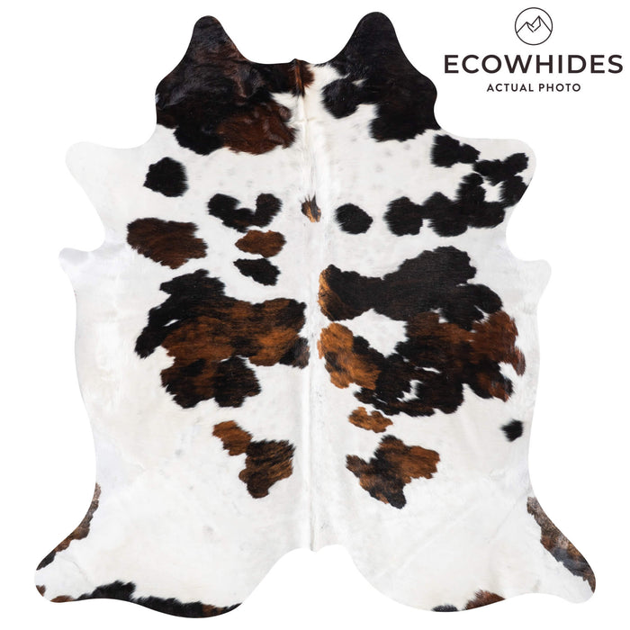 White Tricolor Cowhide Rug Size 7'6" L x 6'11" W 9369