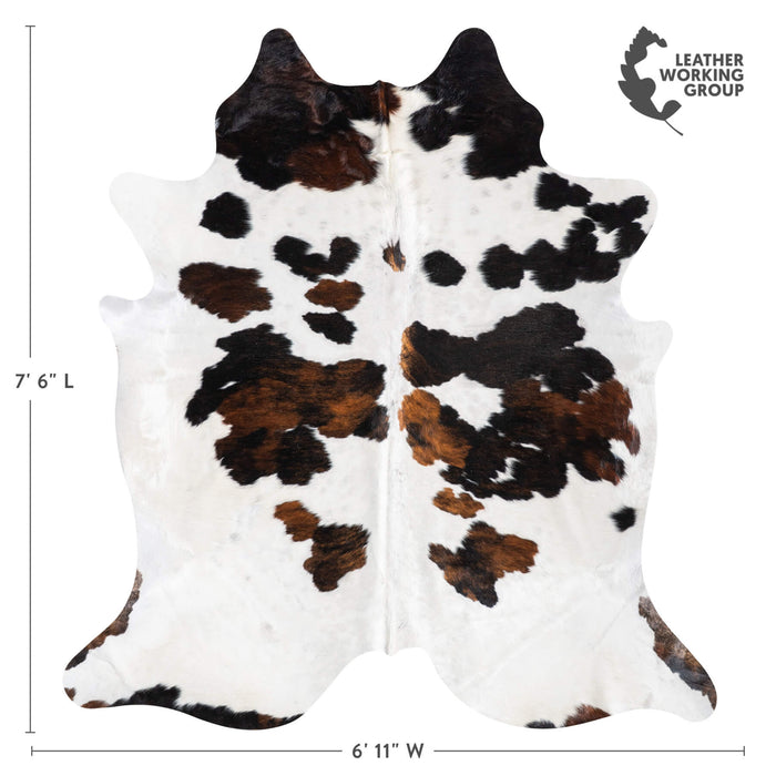 White Tricolor Cowhide Rug Size 7'6" L x 6'11" W 9369