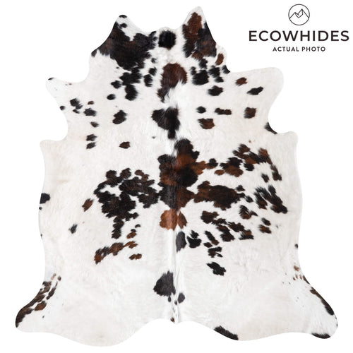White Tricolor Cowhide Rug Size 6'8" L x 6'2" W 9371