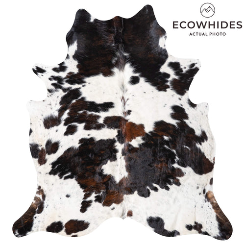 White Tricolor Cowhide Rug Size 6'5" L x 5'11" W 9372