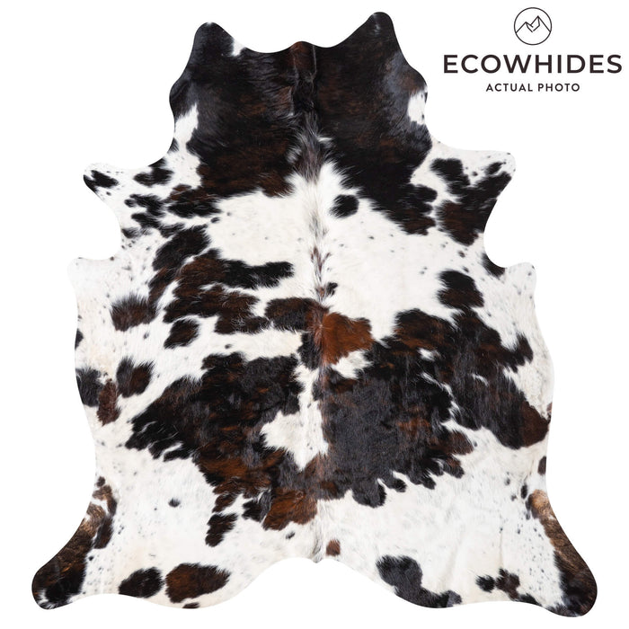 White Tricolor Cowhide Rug Size 6'5" L x 5'11" W 9372