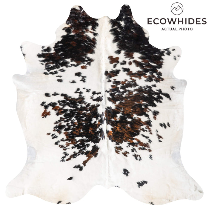 White Tricolor Cowhide Rug Size 7'11" L x 7'8" W 9373
