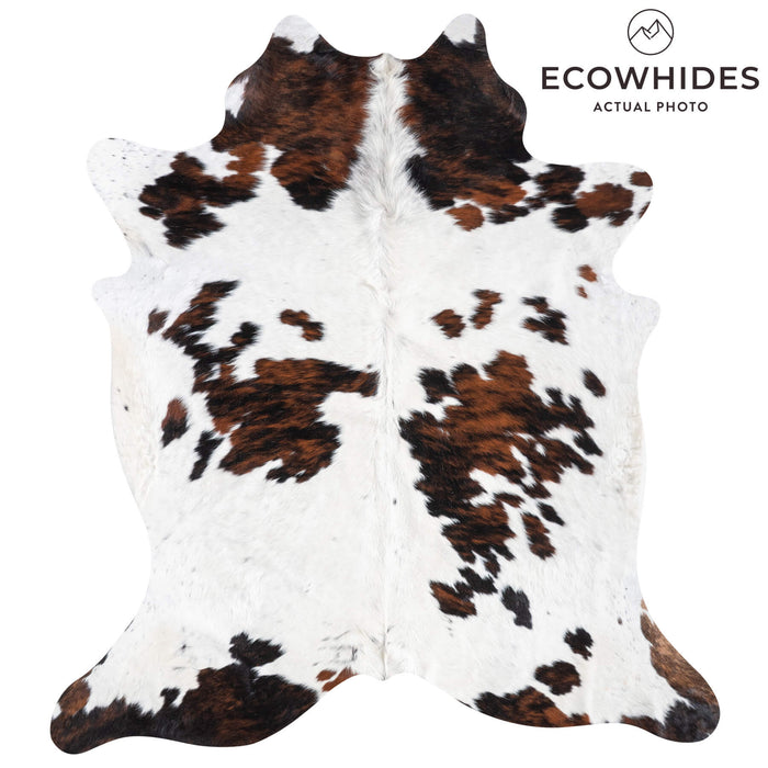 White Tricolor Cowhide Rug Size 7'11" L x 6'9" W 9374