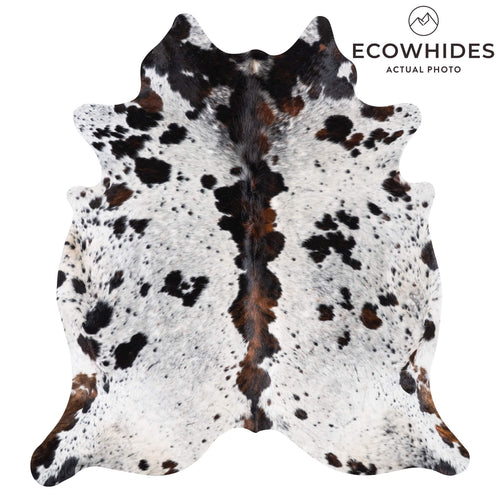 White Tricolor Cowhide Rug Size 8'1" L x 7'4" W 9377
