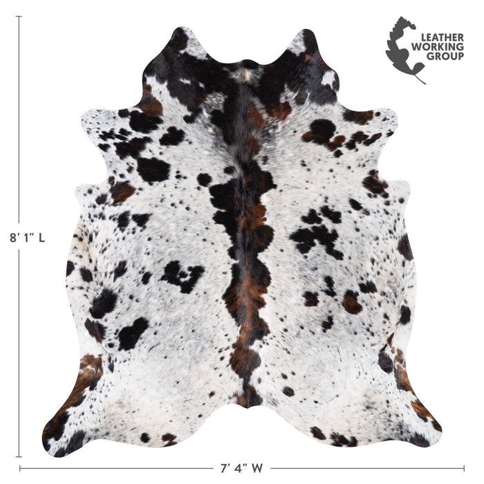 White Tricolor Cowhide Rug Size 8'1" L x 7'4" W 9377
