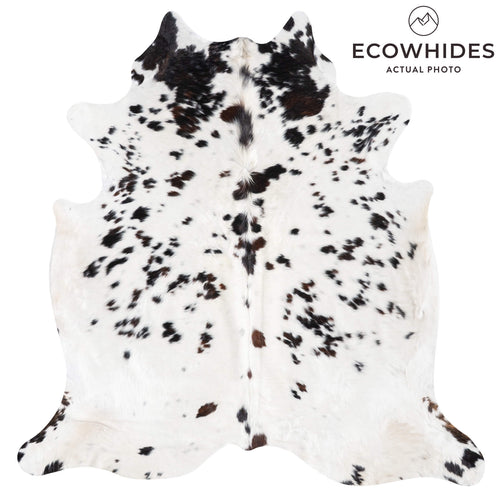 White Tricolor Cowhide Rug Size 7'6" L x 7'2" W 9382