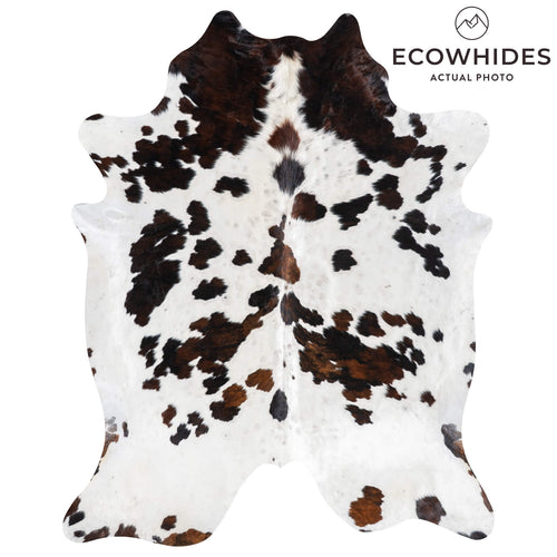 White Tricolor Cowhide Rug Size 8'0" L x 6'5" W 9385