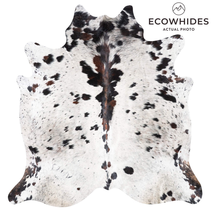 White Tricolor Cowhide Rug Size 7'5" L x 7'0" W 9386