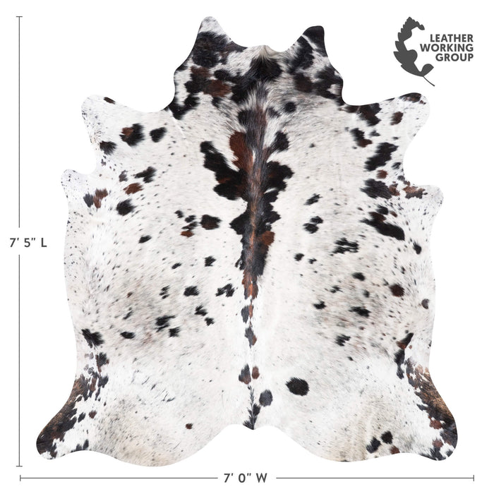 White Tricolor Cowhide Rug Size 7'5" L x 7'0" W 9386