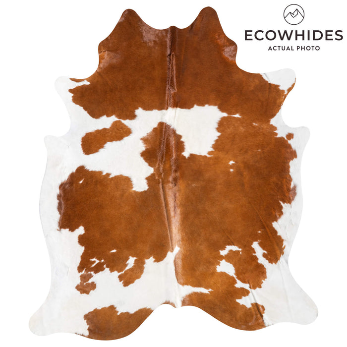 Brown and White Cowhide Rug Size 7'8" L x 6'9" W 9387