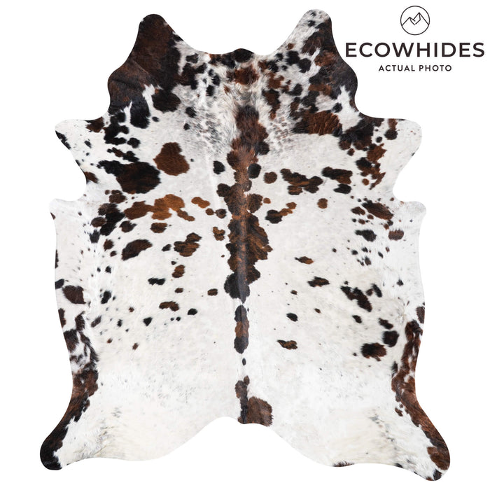 White Tricolor Cowhide Rug Size 7'9" L x 6'9" W 9392