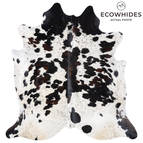 White Tricolor Cowhide Rug Size 7'6" L x 7'2" W 9399
