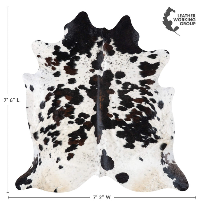 White Tricolor Cowhide Rug Size 7'6" L x 7'2" W 9399