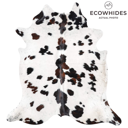 White Tricolor Cowhide Rug Size 7'5" L x 6'10" W 9404