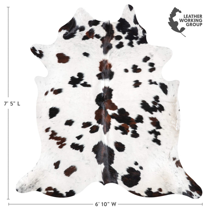 White Tricolor Cowhide Rug Size 7'5" L x 6'10" W 9404