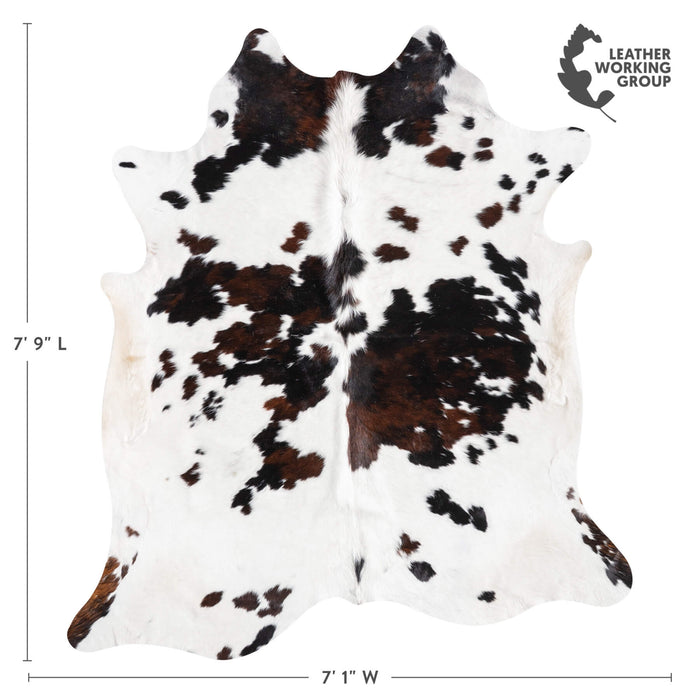 White Tricolor Cowhide Rug Size 7'9" L x 7'1" W 9406