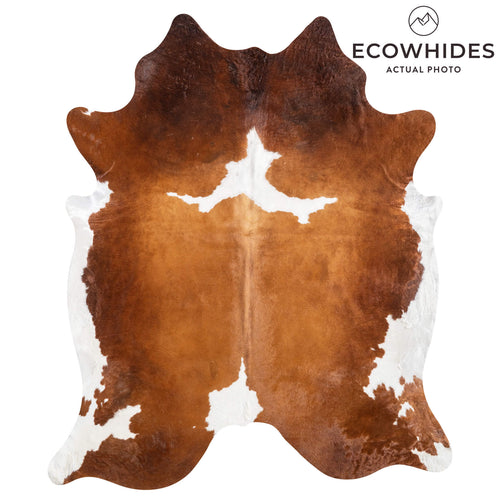 Brown and White Cowhide Rug Size 8'9" L x 7'7" W 9408