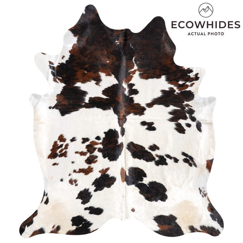 White Tricolor Cowhide Rug Size 7'7" L x 6'8" W 9409