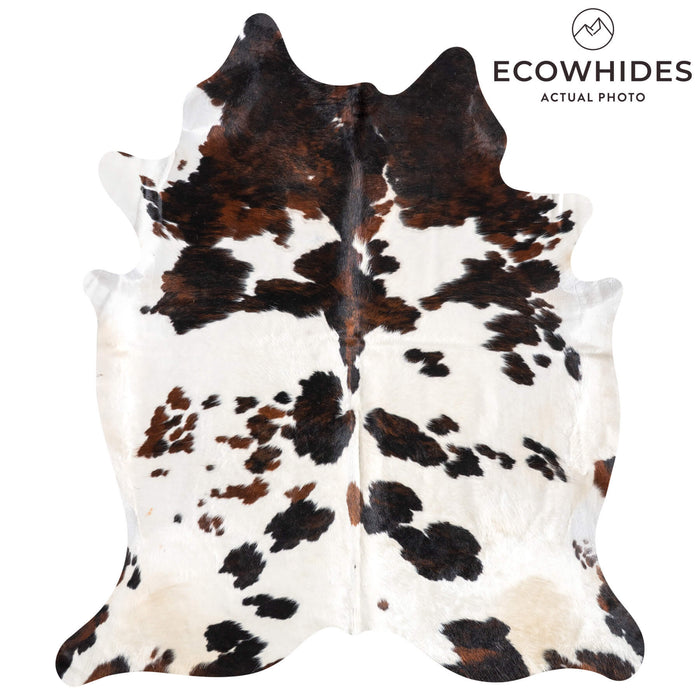 White Tricolor Cowhide Rug Size 7'7" L x 6'8" W 9409