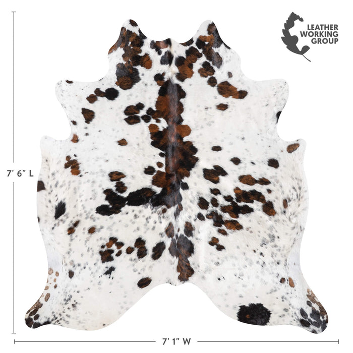 White Tricolor Cowhide Rug Size 7'6" L x 7'1" W 9416