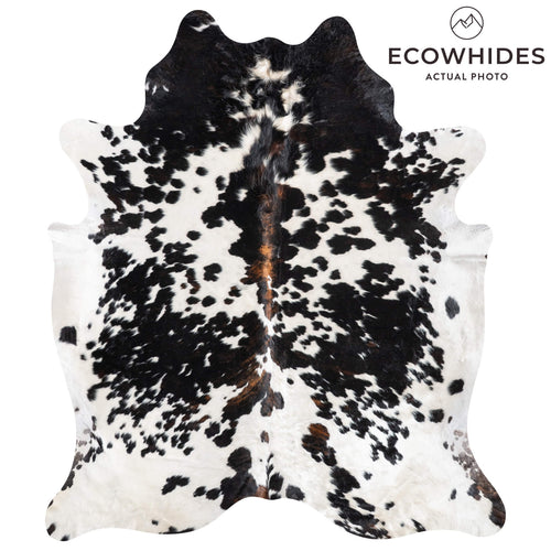 White Tricolor Cowhide Rug Size 7'9" L x 6'7" W 9418