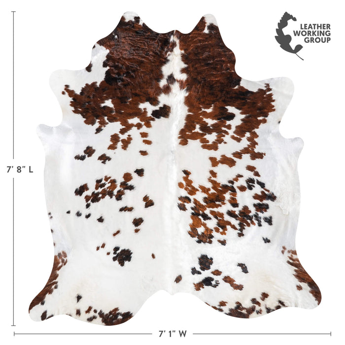 White Tricolor Cowhide Rug Size 7'8" L x 7'1" W 9422
