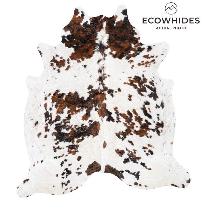 White Tricolor Cowhide Rug Size 6'11" L x 6'4" W 9425
